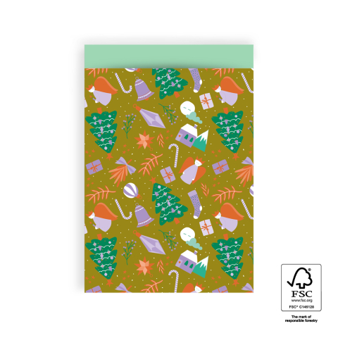 P38.209.017 X-mas Cadeauzakjes - Time Olive - Mint - 17 x 25 cm