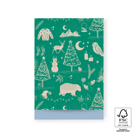 P38.223.017 X-mas Cadeauzakjes - Vintage Forest Green - Blue - 17 x 25 cm