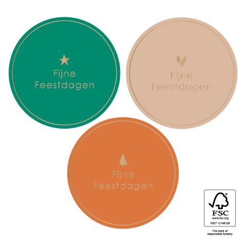 P39.145.250 X-mas Stickers Multi - Tekst Fijne Feestdagen Goud