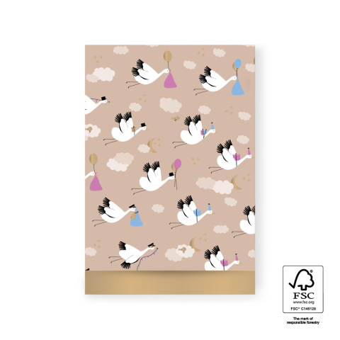 P43.159.017 Cadeauzakjes - Baby Bird Beige - Gold - 17 x 25 cm