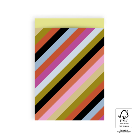 P43.188.017 Cadeauzakjes - Multi Stripes - Yellow - 17 x 25 cm