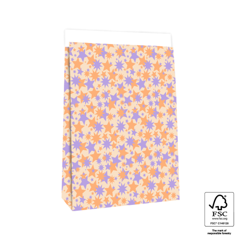 P44.054.027 Blokbodemzakken - Big Stars Lilac/Orange - 27 x 15 x 34 cm