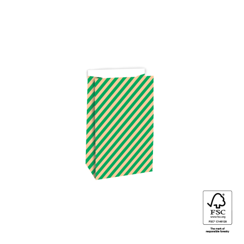 P44.066.012 Blokbodemzakken - Stripes Green/Peach - 12 x 7 x 19 cm