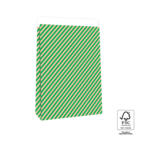 P44.066.027 Blokbodemzakken - Stripes Green/Peach - 27 x 15 x 34 cm