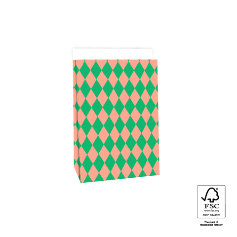 P44.078.017 Block Bottom Bags-Harlequin Green/Salmon