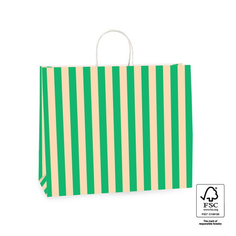 P46.002.042 Carrier Bags - Stripe Green/Peach