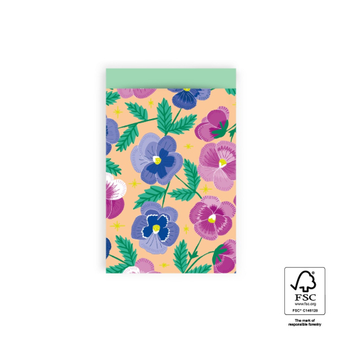 Flat bags - Pansy Flowers - Mint - 12 x 19 cm