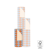 P15.218.030 Inpakpapier - Harlequin Deep Orange/Blue - Peach