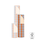 P15.218.050 Inpakpapier - Harlequin Deep Orange/Blue - Peach