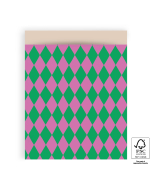 P43.219.027 Cadeauzakjes - Harlequin Green/Pink - Nude - 27 x 34 cm