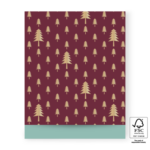 P38.119.027 X-mas Cadeauzakjes - Tree Beet Red Gold Foil - Misty Green - 27 x 34 cm