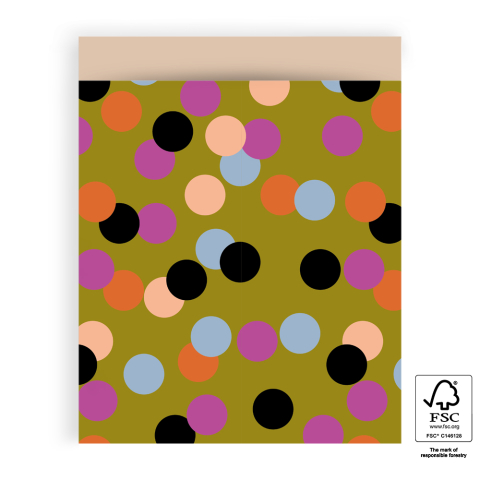 P43.189.027 Cadeauzakjes - Big Confetti Olive - Nude - 27 x 34 cm