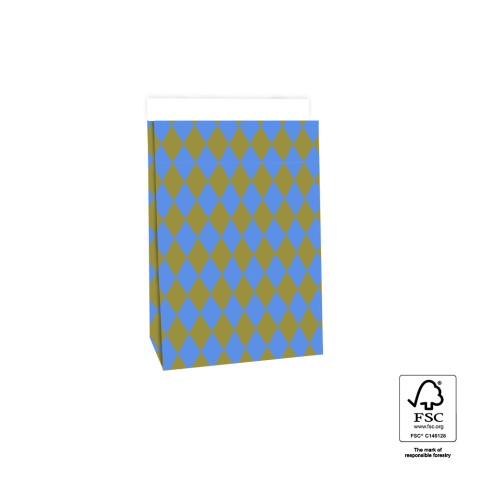 P44.069.017 Blokbodemzakken - Harlequin Olive/Blue - 17 x 10 x 25 cm